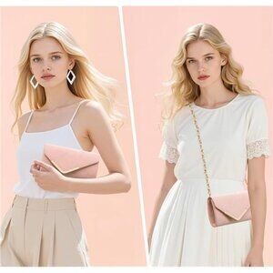 Larcenciel Suede Purses for Women, Light Pink Envelope Clutch Evening Bag with
